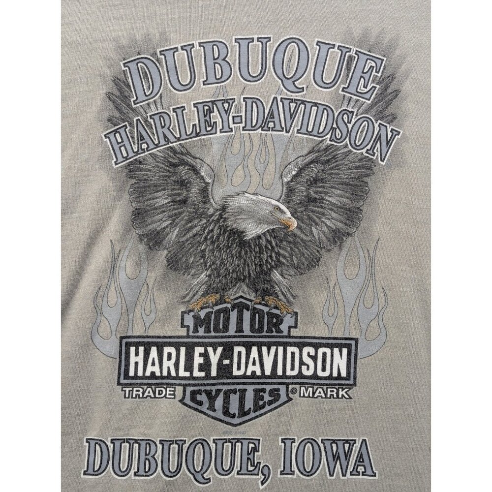 Harley Davidson Mens Graphic T Shirt Large Tan Dubuque Iowa Long Sleeve